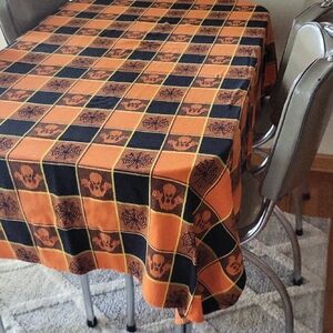 Vintage Halloween Checkered Tablecloth Orange & Black W/ Ghosts And Spider Webs